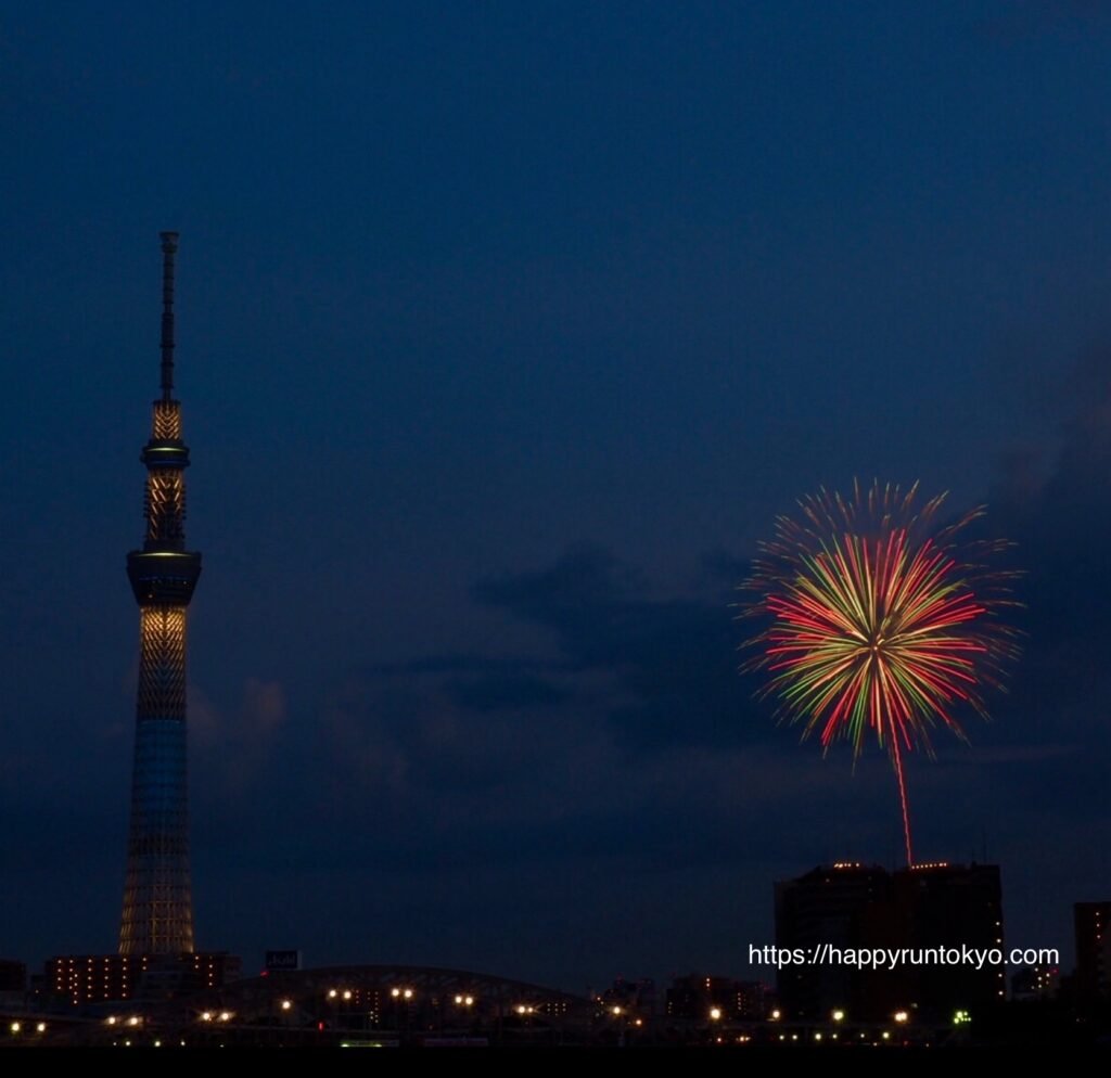 sky tree and sumida fire work